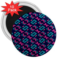 Pink And Blue Shapes Pattern 3  Magnet (10 Pack)