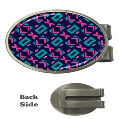 Pink And Blue Shapes Pattern Money Clip (oval)