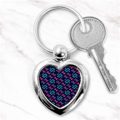 Pink And Blue Shapes Pattern Key Chain (heart) by LalyLauraFLM