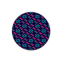 Pink And Blue Shapes Pattern Rubber Coaster (round) by LalyLauraFLM