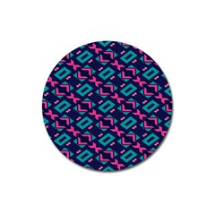 Pink And Blue Shapes Pattern Magnet 3  (round)