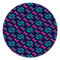 Pink And Blue Shapes Pattern Magnet 5  (round)