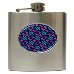 Pink And Blue Shapes Pattern Hip Flask (6 Oz) by LalyLauraFLM