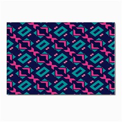 Pink And Blue Shapes Pattern Postcard 4 x 6  (pkg Of 10)