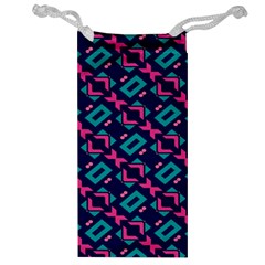 Pink And Blue Shapes Pattern Jewelry Bag by LalyLauraFLM