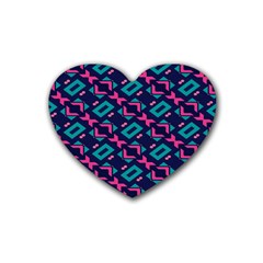 Pink And Blue Shapes Pattern Heart Coaster (4 Pack)