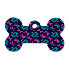 Pink And Blue Shapes Pattern Dog Tag Bone (one Side)