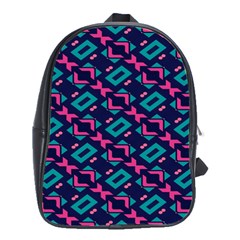 Pink And Blue Shapes Pattern School Bag (large) by LalyLauraFLM