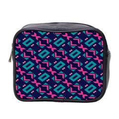 Pink And Blue Shapes Pattern Mini Toiletries Bag (two Sides) by LalyLauraFLM