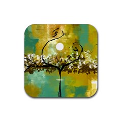 She Open s To The Moon Rubber Coaster (square)  by digitaldivadesigns