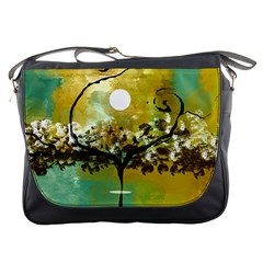 She Open s To The Moon Messenger Bags by digitaldivadesigns