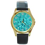 TURQUOISE WATER Round Gold Metal Watches Front