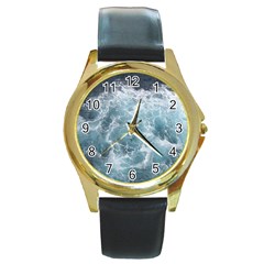 Ocean Waves Round Gold Metal Watches