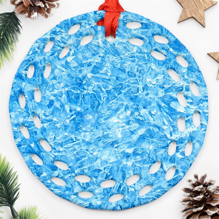 BLUE ICE CRYSTALS Round Filigree Ornament (2Side)