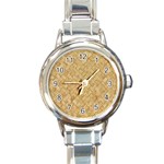 TAN DIAMOND BRICK Round Italian Charm Watches