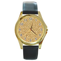 Tan Diamond Brick Round Gold Metal Watches by trendistuff