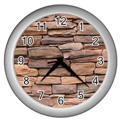 Stone Wall Brown Wall Clocks (silver) 