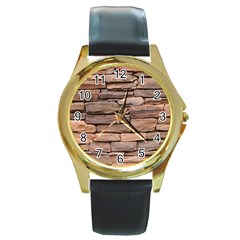 Stone Wall Brown Round Gold Metal Watches by trendistuff