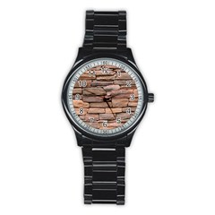 Stone Wall Brown Stainless Steel Round Watches