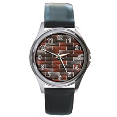 Red And Black Brick Wall Round Metal Watches by trendistuff