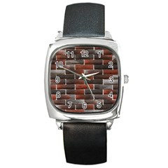 Red And Black Brick Wall Square Metal Watches by trendistuff