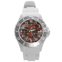 Red And Black Brick Wall Round Plastic Sport Watch (l) by trendistuff