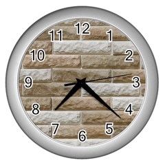 Light Brick Wall Wall Clocks (silver)  by trendistuff