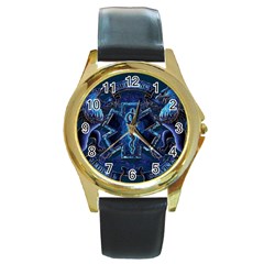 Ems Blue Round Gold Metal Watches