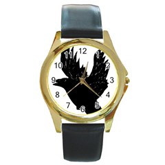 Hovering Crow Round Gold Metal Watches