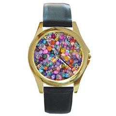 Colored Pebbles Round Gold Metal Watches