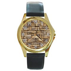 Block Wall 1 Round Gold Metal Watches by trendistuff