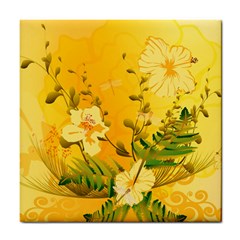 Wonderful Soft Yellow Flowers With Dragonflies Tile Coasters by FantasyWorld7