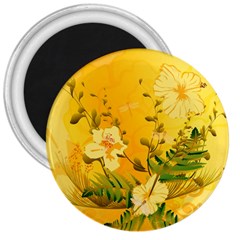 Wonderful Soft Yellow Flowers With Dragonflies 3  Magnets by FantasyWorld7