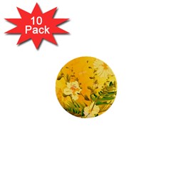 Wonderful Soft Yellow Flowers With Dragonflies 1  Mini Buttons (10 Pack)  by FantasyWorld7