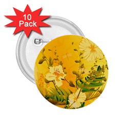 Wonderful Soft Yellow Flowers With Dragonflies 2 25  Buttons (10 Pack)  by FantasyWorld7