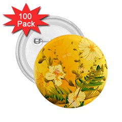 Wonderful Soft Yellow Flowers With Dragonflies 2 25  Buttons (100 Pack)  by FantasyWorld7