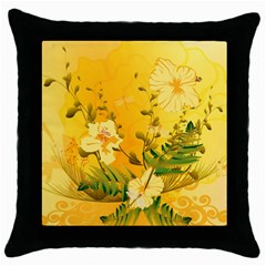 Wonderful Soft Yellow Flowers With Dragonflies Throw Pillow Cases (black) by FantasyWorld7