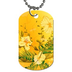 Wonderful Soft Yellow Flowers With Dragonflies Dog Tag (two Sides) by FantasyWorld7