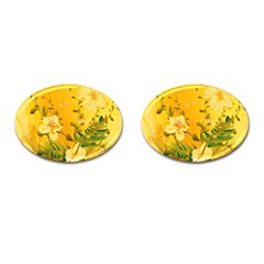 Wonderful Soft Yellow Flowers With Dragonflies Cufflinks (oval) by FantasyWorld7