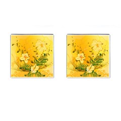 Wonderful Soft Yellow Flowers With Dragonflies Cufflinks (square) by FantasyWorld7