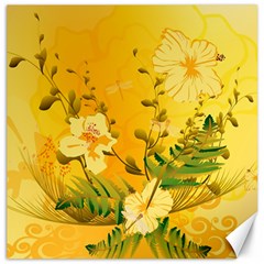 Wonderful Soft Yellow Flowers With Dragonflies Canvas 12  X 12  