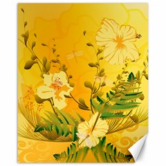 Wonderful Soft Yellow Flowers With Dragonflies Canvas 16  X 20  