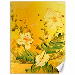 Wonderful Soft Yellow Flowers With Dragonflies Canvas 36  X 48  