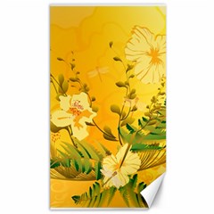 Wonderful Soft Yellow Flowers With Dragonflies Canvas 40  X 72  