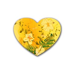 Wonderful Soft Yellow Flowers With Dragonflies Heart Coaster (4 Pack) 