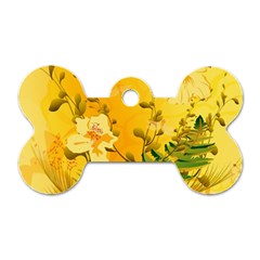 Wonderful Soft Yellow Flowers With Dragonflies Dog Tag Bone (one Side) by FantasyWorld7