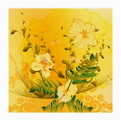 Wonderful Soft Yellow Flowers With Dragonflies Medium Glasses Cloth by FantasyWorld7