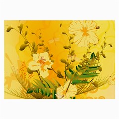 Wonderful Soft Yellow Flowers With Dragonflies Large Glasses Cloth (2-side)