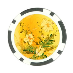 Wonderful Soft Yellow Flowers With Dragonflies Poker Chip Card Guards