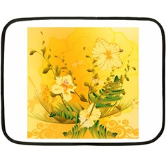 Wonderful Soft Yellow Flowers With Dragonflies Fleece Blanket (mini)